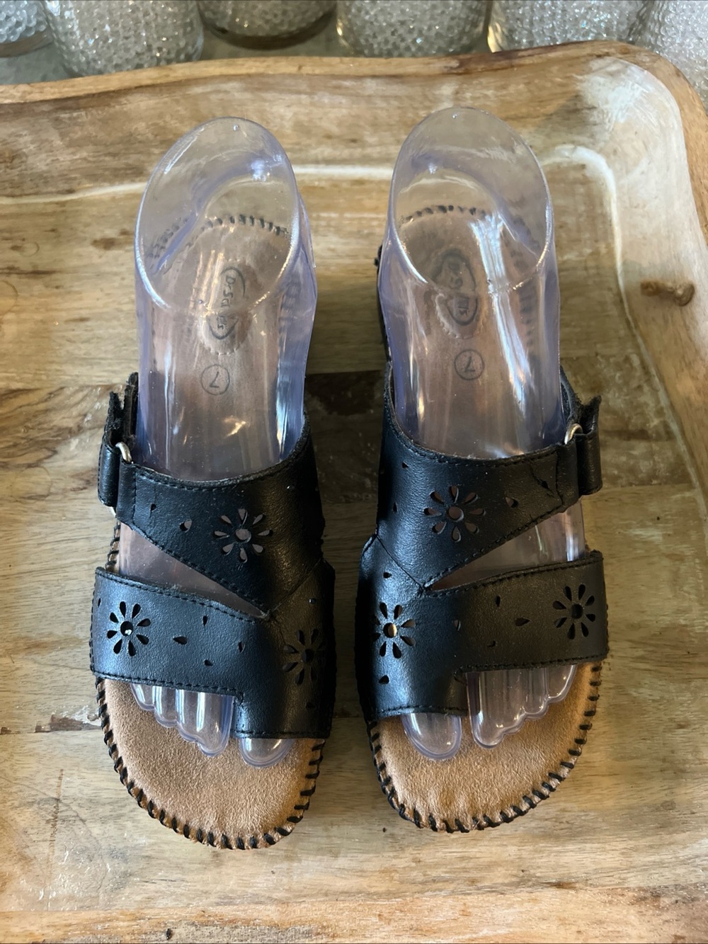 Dr. Scholl's Black Floral Cutout Slide Sandals